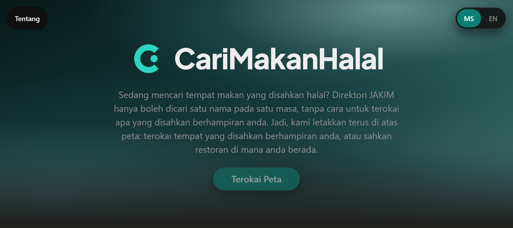 Hero page of the CariMakanHalal application